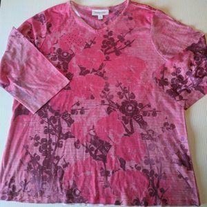 BRECKENRIDGE Floral Striped Pink Floral Stripe 1X